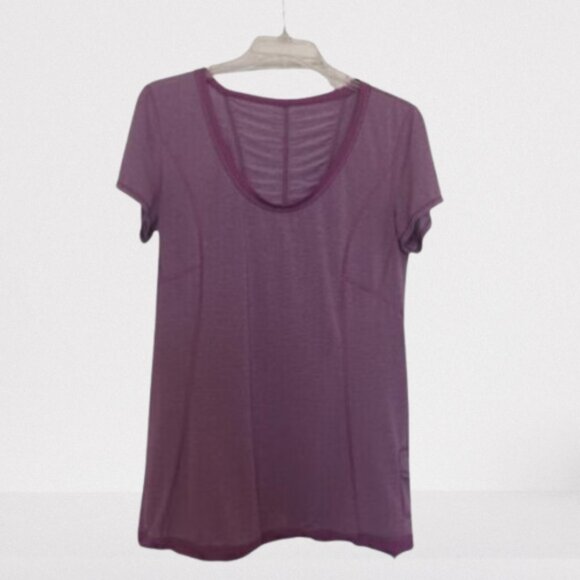 Lululemon Athletica Top M Scooped Neck Purple Short Sleeve Cinch Waist - Picture 1 of 7